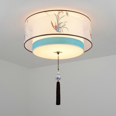 Chinese Traditional Embroidery Fabric Flushmount Ceiling Light for Bedroom and Study