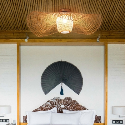 Japanese Traditional Bamboo Weaving Flushmount Ceiling Light for Restaurants and Homestays