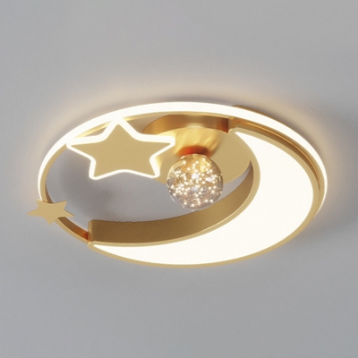LED Creative Round Star Moon Flushmount Ceiling Light for Living Room and Bedroom