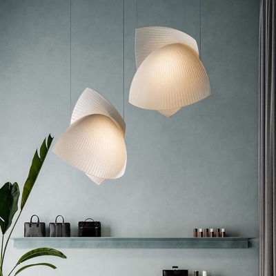 Simple Art Silk Shell Pendant Lamp in White for Dining Room and Bedroom