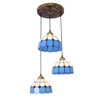 Creativity Indoor Three-Light Blue Tiffany for Dining Room Glass Multi Light Pendant