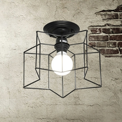 Industrial Semi Flush Mount Ceiling Fixture Metal Cage for Living Room