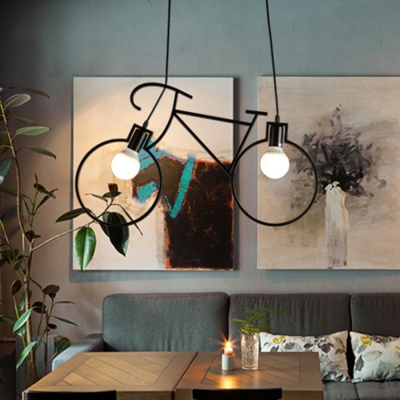 Industrial Style Bicycle Pendant Light with Shade for Living Room