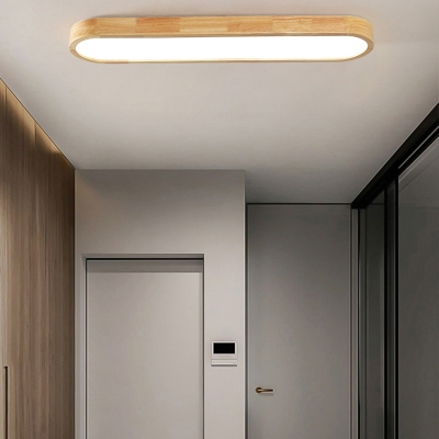 Japanese Minimalist Strip Wooden Flushmount Ceiling Light with Wood Finish for Bedroom