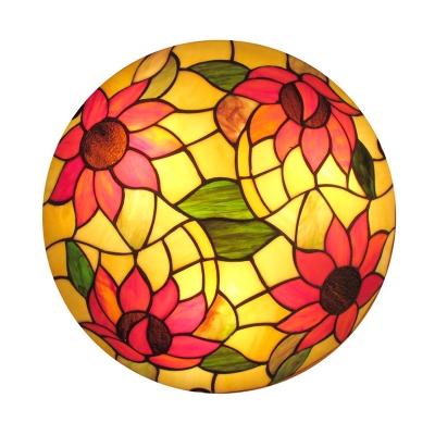 Tiffany Sunflower Stained Glass Ceiling Lamp 3 Lights for Bedroom