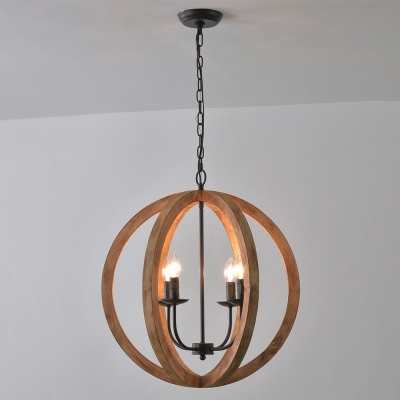 Traditional Chandelier Lighting Fixtures Vintage Globe Wood for Lving Room