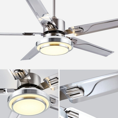 Simple Shape Metal LED Ceiling Fan Light in Chrome for Living Room