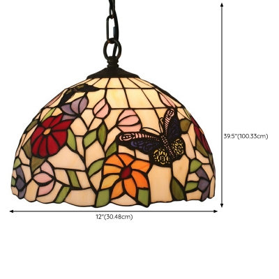 1 Light Tiffany Style Dome Shape Metal Pendant Ceiling Fixture Lamp