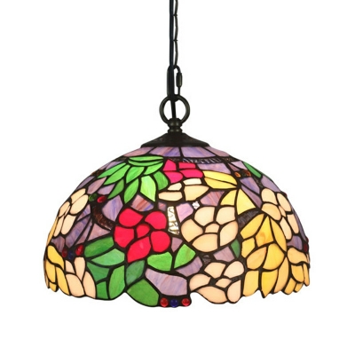 Tiffany Style Floral Pendant Light with Shade for Living Room