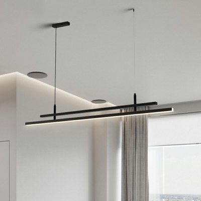 Contemporary Black Island Fixture Rectangle LED Light for Dining Room and Bar