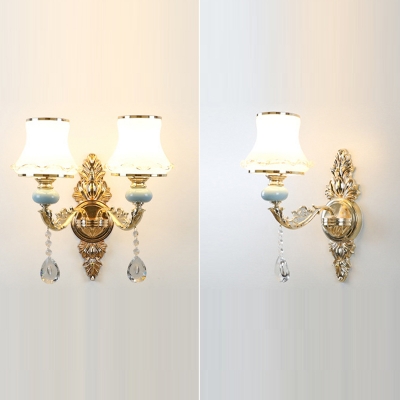European Style Retro Metal Vanity Light with Crystal Pendant for Bathroom and Hallway