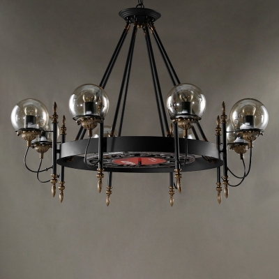 Industrial Vintage Glass Chandelier in Black Finish for Bedroom and Living Room