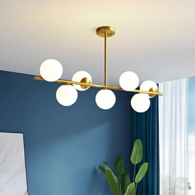 7 Lights Modern Minimalist Glass Island Lights with Gold Finish for Dining Room
