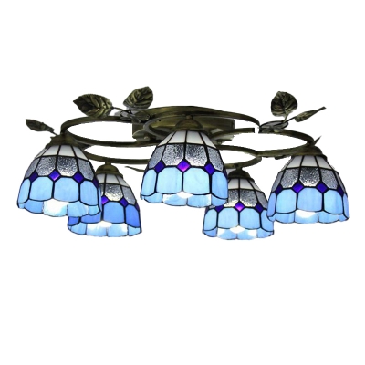 American Rural Style Stained Glass Ceiling Lamp 5 Lights for Living Room and Dining Room