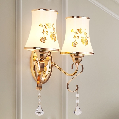American Style Vintage Glass Vanity Light with Crystal Pendant for Bathroom and Hallway