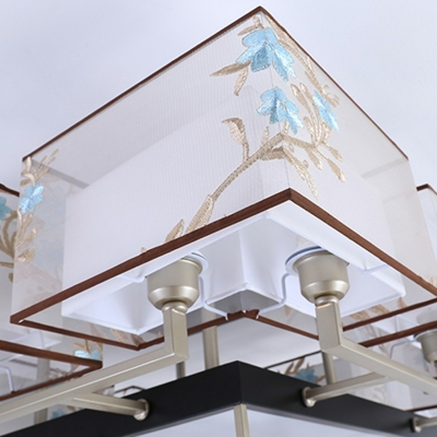Chinese Traditional Embroidery Fabric Flushmount Ceiling Light 4 Lights for Bedroom and Living Room
