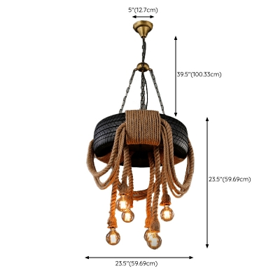 Industrial Chandelier Lighting Fixture Vintage Drum Rope for Living Room