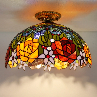 Mediterranean Retro Stained Glass Flushmount Ceiling Light for Bedroom and Hallway