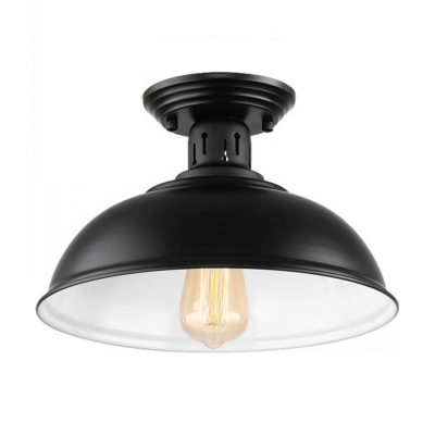 Retro Wrought Iron Pot Lid Ceiling Lamp in Black for Balcony and Restaurant