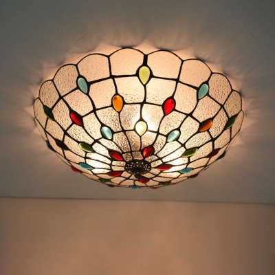Tiffany Vintage Stained Glass Flushmount Ceiling Light for Bedroom and Dining Room