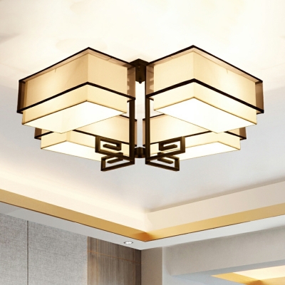 Chinese Style Traditional Fabric Ceiling Lamp 4 Lights for Living Room and Dining Room