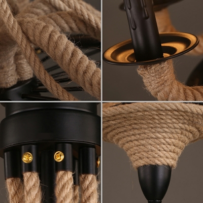 Industrial Chandelier Lighting Fixture Vintage Rope for Living Room