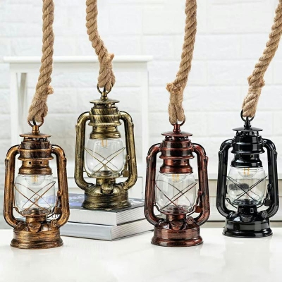 Industrial Style Hemp Rope Pendant Light with Glass Shade for Living Room
