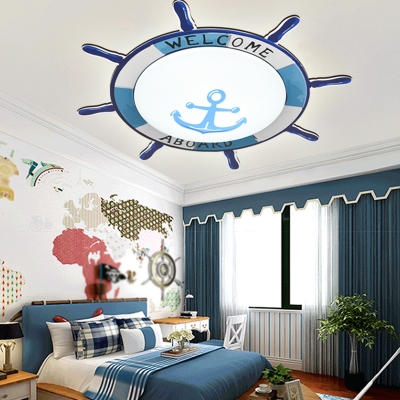 LED Creative Cartoon Ship Rudder Flushmount Ceiling Light for Children Bedroom