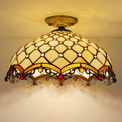 Mediterranean Retro Stained Glass Flushmount Ceiling Light for Bedroom and Hallway