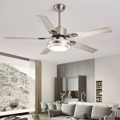 Simple Shape Metal LED Ceiling Fan Light in Chrome for Living Room