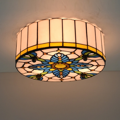 Tiffany Vintage Stained Glass Flushmount Ceiling Light for Bedroom and Dining Room