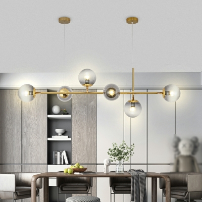 6 Lights Minimalist Creative Glass Island Lights with Gold Finish for Dining Room