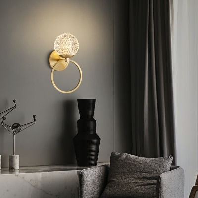 Nordic Copper Indoor Luxury Sconce Wall Light Concise Yellow Round for Bedroom
