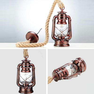 Industrial Style Hemp Rope Pendant Light with Glass Shade for Living Room