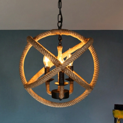 Industrial Style Retro Ball Hemp Rope Chandelier for Restaurant and Bar