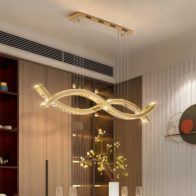 LED Light Luxury Long Wavy Line Crystal Island Lamp for Restaurant and Bar