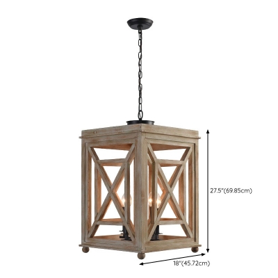 Traditional Rectangle Chandelier Lighting Fixtures Vintage Wood for Lving Room