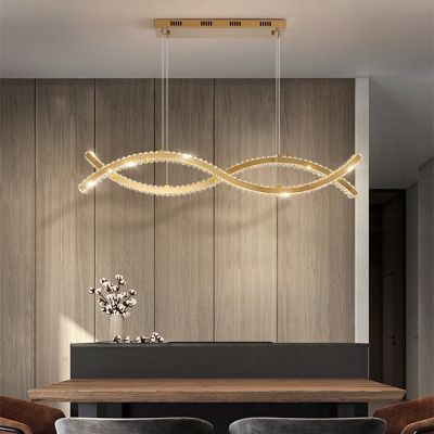 LED Light Luxury Long Wavy Line Crystal Island Lamp for Restaurant and Bar