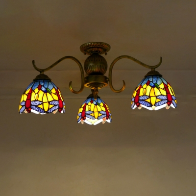 Tiffany Stained Glass Semi-Flushmount Light 3 Lights for Living Room and Dining Room