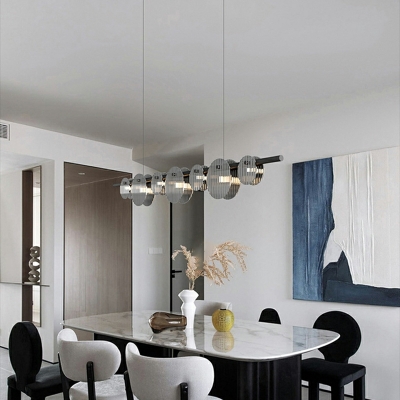 Grey Flake Glass Shade Modern Kitchen Island Lighting Fixtures in Black
