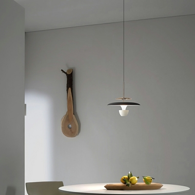 Modern Round Metal LED Pendant Light Fixture with Hanging Cord for Bedroom