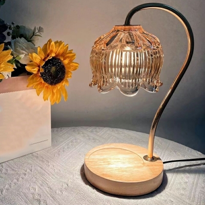 Contemporary Style Flower Shape Wood Table Lamp for Bedroom