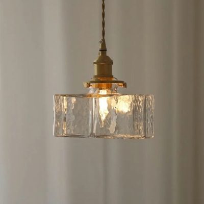 Cube Modern Hanging Light Fixtures Transparent Glass for Living Room