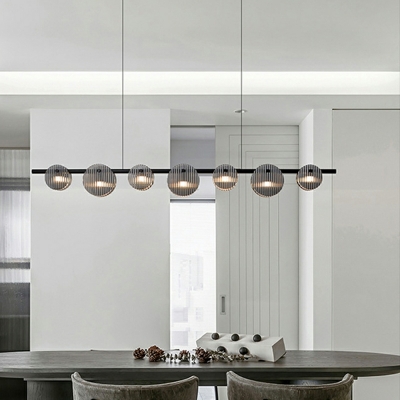 Grey Flake Glass Shade Modern Kitchen Island Lighting Fixtures in Black