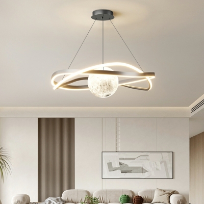 Integrated LED Dimmable Chandelier Hanging Light Fixture with Circular Ring and Globe Shade