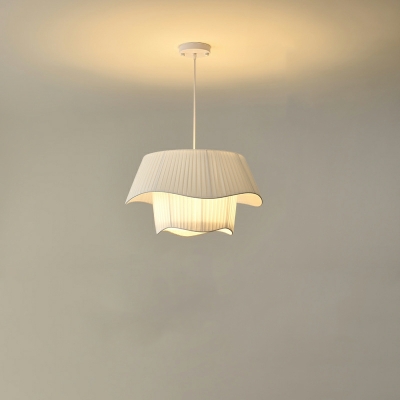 Modern Unique Shape Fabric Suspension Pendant in White for Dining Room