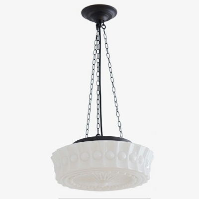 White Drum Glass Shade 1 Light Pendant Ceiling Light of Modern Style