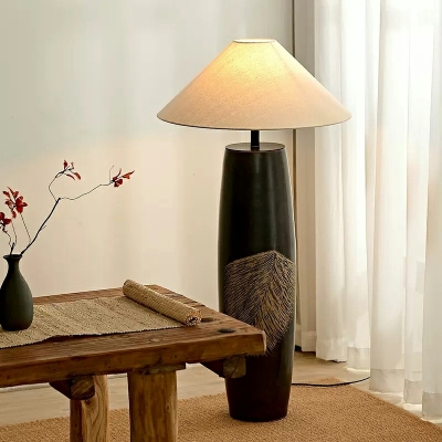 Contemporary Style Ceramic Floor Lamp with White Shade for Living Room