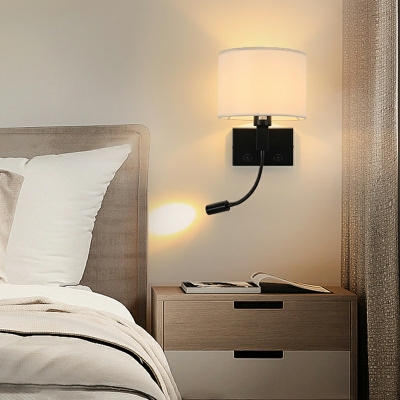 Cylindrical Modern Sconce Light Fixtures Fabric for Bed Room