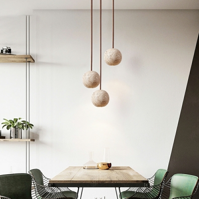 Globe Stone Hanging Pendant Light Modern Wood for Living Room